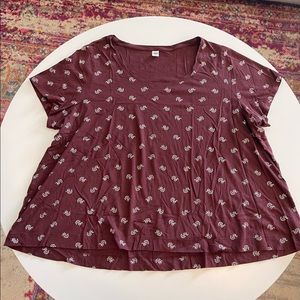 Old Navy Short Sleeve Dark Maroon Floral Tee